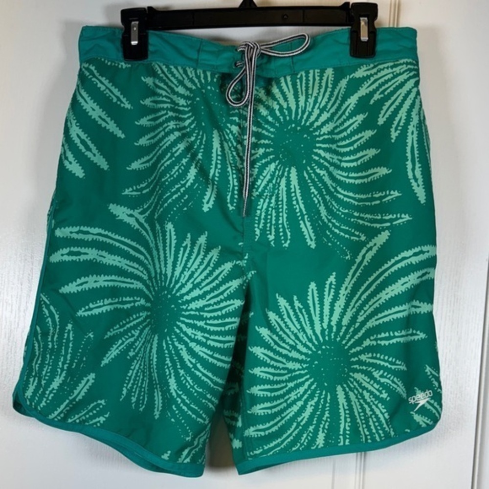 Speedo Green Tropical Swim Hybrid Boarder Surf Shorts Size Large EUC #5736
